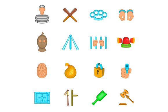 Cartoon Crime Icons: A Versatile Set for Modern UI