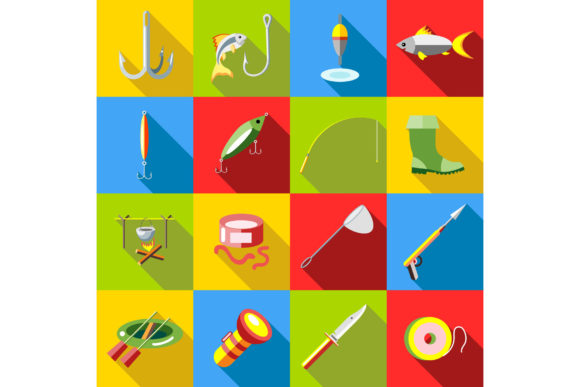 Elevate Designs with Flat Fishing Icons