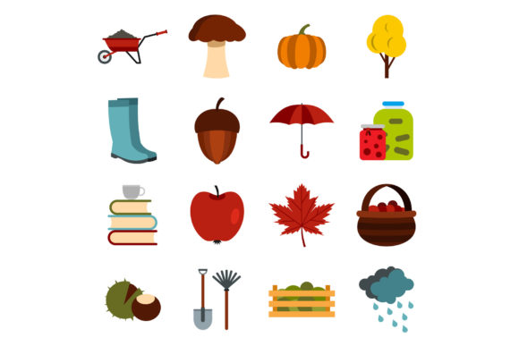 Elevating Digital Design with a Flat Style Autumn Icons Set