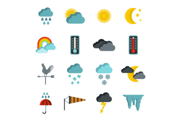 Enhancing Digital Interfaces with a Flat Style Weather Icons Set