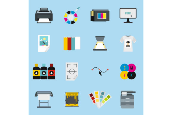 Flat Style Printing Icons Set for Modern UI