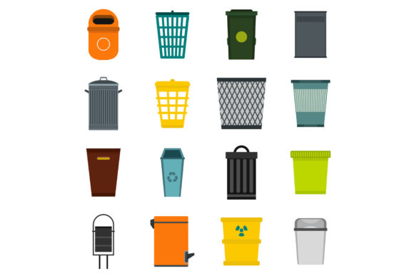 Flat Style Trash Can Icons for Modern UI Design