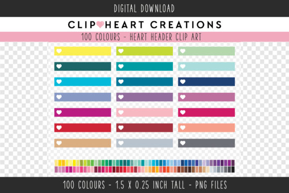 Heart Headers Clip Art: 100 Colors for Planners & Design