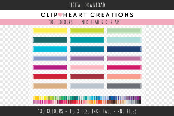 Lined Headers Clip Art: 100 Colors for Planners
