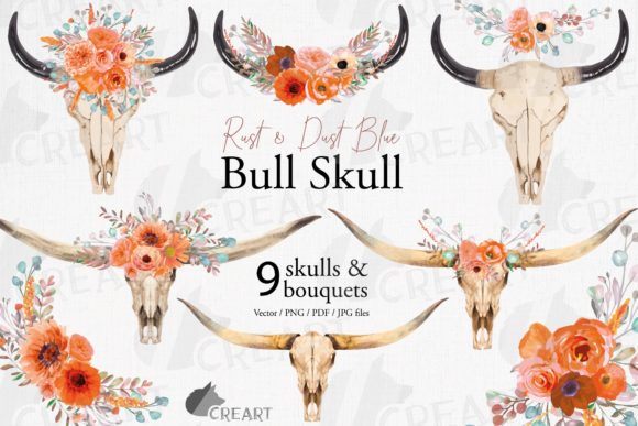 Orange Floral Bull Skull Printable Decor