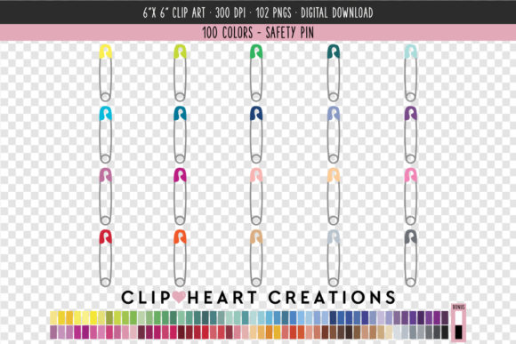 Safety Pin Clip Art - 100 Colors