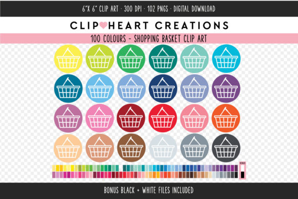 Shopping Basket Clip Art: 100 Vibrant Colors