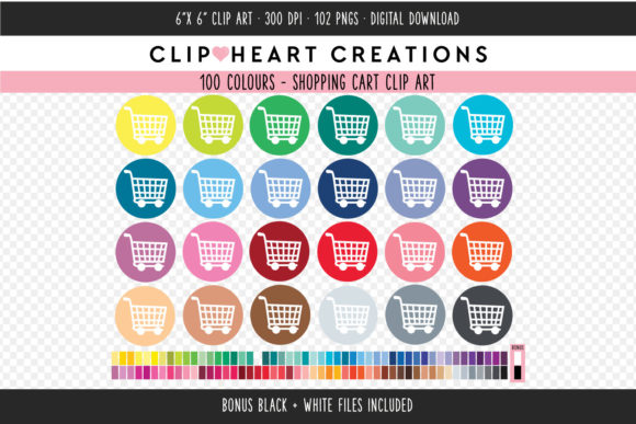 Shopping Cart Icon Clip Art: 100 Vibrant Colors