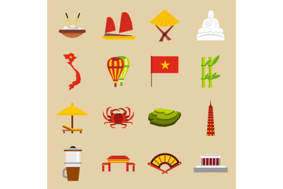 Strategic Visual Communication: Leveraging the Vietnam Travel Icons Set, Flat Style for Digital Excellence