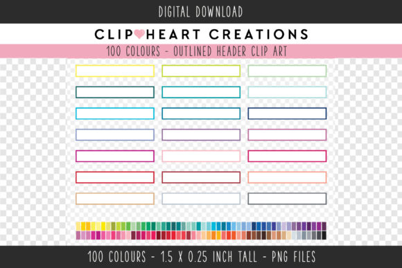 Unlocking Creative Potential with Outlined Headers Clip Art - 100 Colors