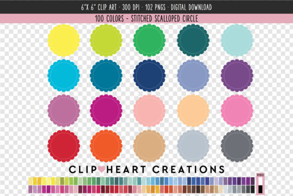 Versatile Stitched Scalloped Clip Art in 100 Colors